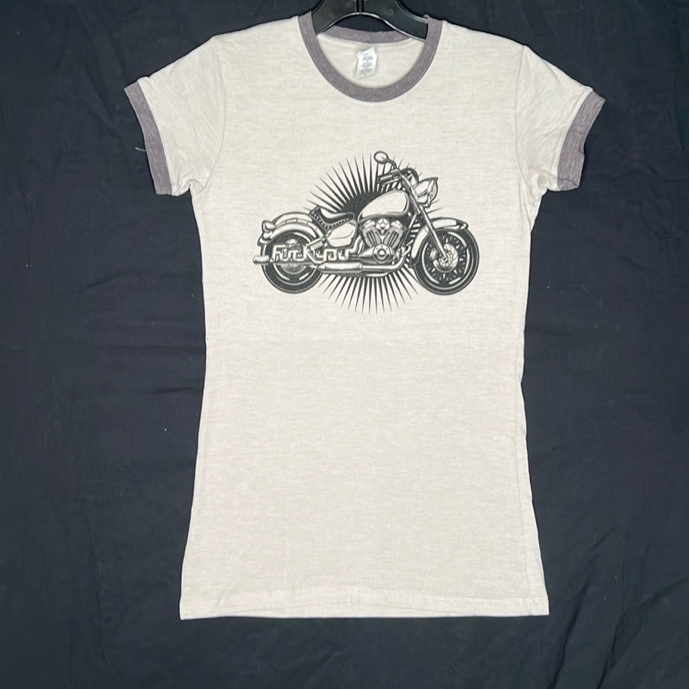 WOMENS MOTORCYCLE TOP PIMA FITTED T-SHIRT NWOT Hidden Message Sz S